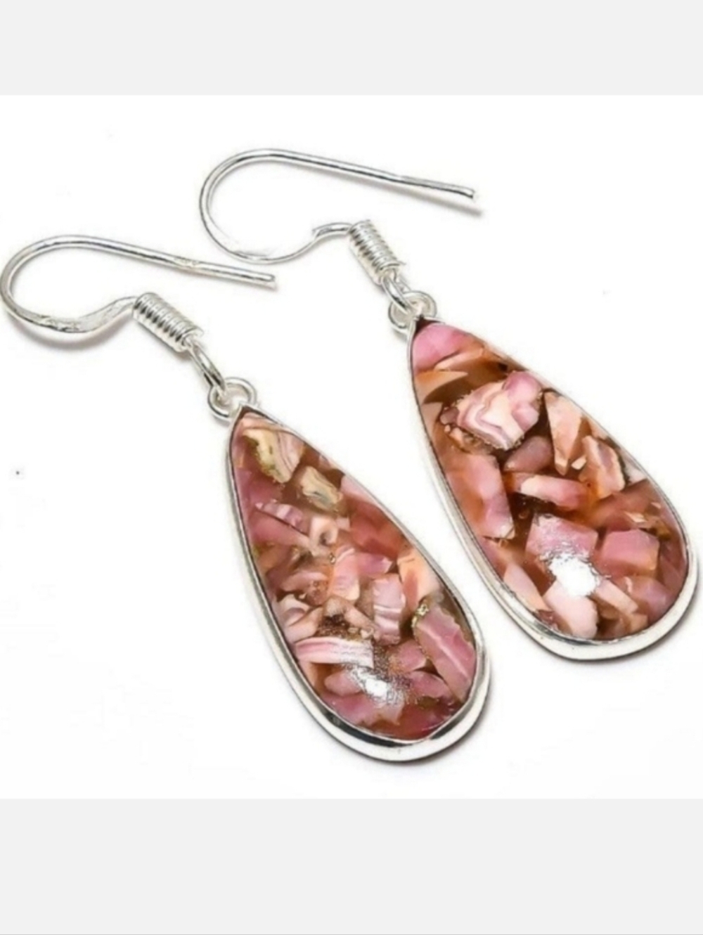 Copper Rhodochrosite Gemstone 925 Sterling Silver Handmade Dangle Earrings